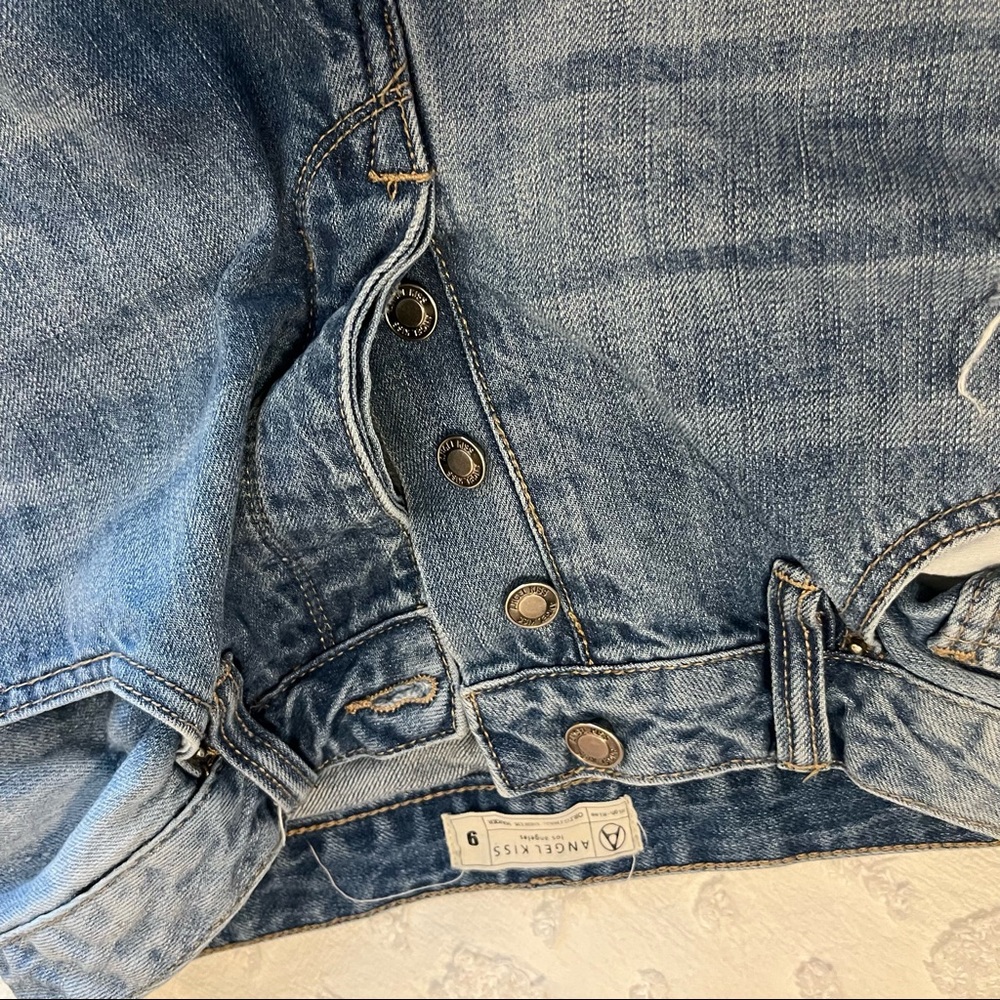 Angel Kiss High Waisted Distressed Button Fly Ripped Blue Jeans Sz 9 - Picture 4 of 6
